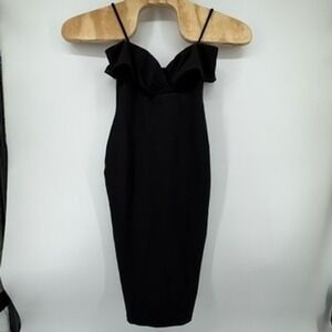 Nookie Phoenix Midi Dress Black Off Shoulder Sweetheart Bodycon NON1722 Womens S
